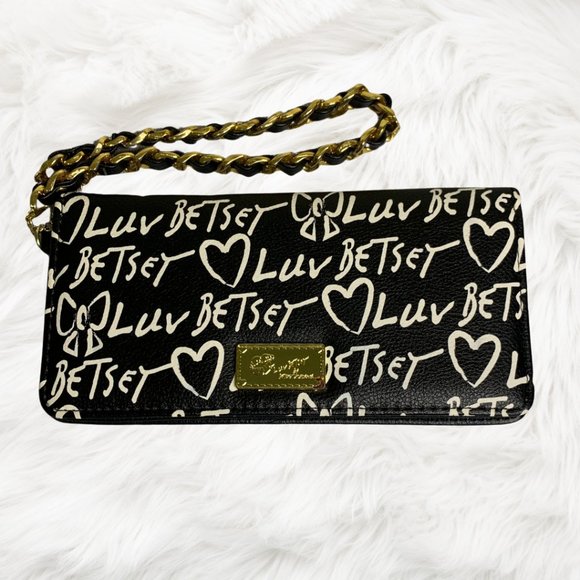 Betsey Johnson Handbags - Betsey Johnson Black and White Wallet with Gold tone Wrist chain Black and White